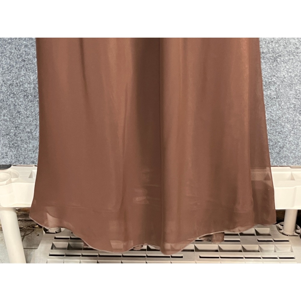 VTG Jessica McClintock Bridal‎ Halter Maxi Dress Brown Satin Trim Formal Size 14 - Picture 3 of 11